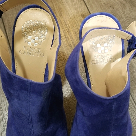Vince Camuto Blue Suede Ankle Strap Peep Toe Heels - Picture 5 of 8